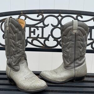 Men’s Vintage Genuine Leather Western Cowboy Boots Gray | Size 9.5 E Wide